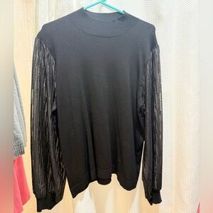 Black Sweater Top with Sheer Sleeves XL